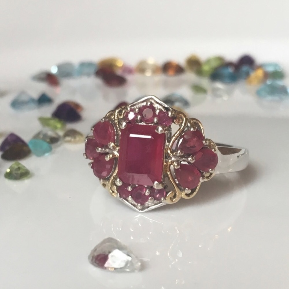Genuine Ruby Platinum/Sterling 14k gold accents